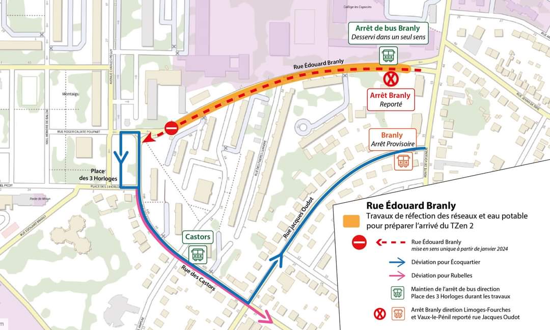 Plan des travaux et déviation rue Edouard Branly à Melun